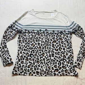 LOFT Outlet Colorblock Leopard Print Long Sleeve T-Shirt White Gray Black NWT